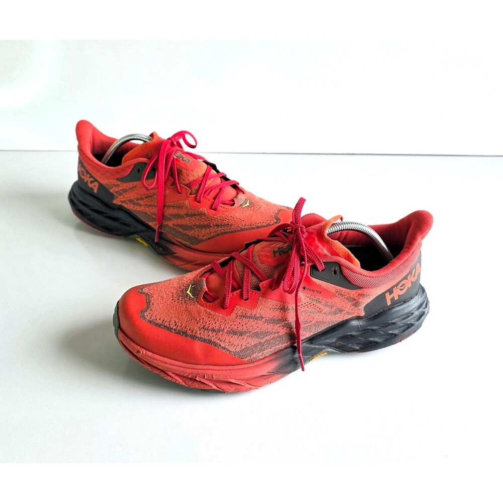 HOKA Men's Speedgoat 5 GTX Running Shoes Fiesta Thyme Sz 12 46 2/3 Red Sneakers